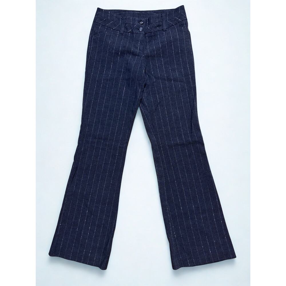 Vtg Y2K Low Rise Office Siren Silver Pinstripe Flare Trousers
